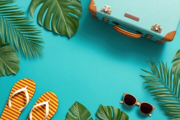 Vacation Vibes: Tropical Essentials with Suitcase and Flip-Flops