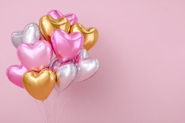Heart-Shaped Balloons on Pink Background