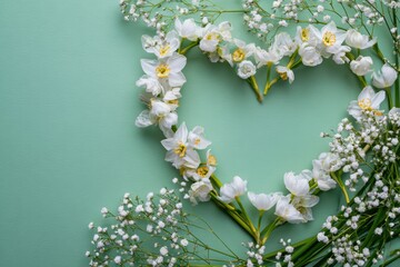 Heart-Shaped Floral Arrangement on Green Background