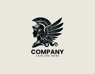 Obraz premium Profile of female warrior wearing winged spartan helmet is isolated on plain background professional. Greek mythology concept