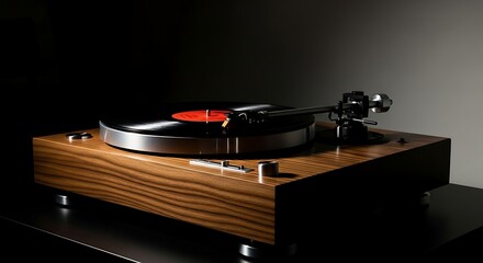Obraz premium Dim Light on Vinyl Record Player Design