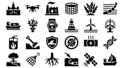 Vector icon set of environmental technology, marine science, and sustainability © StockStudio