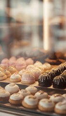 Obraz premium Delicious handmade pastries and cookies displayed invitingly in a cozy bakery showcase scene