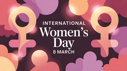 International Women&rsquo;s Day feminine unity celebration premium empowerment background.  International Womens Day poster with female symbols pattern in warm pink tones