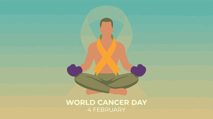 World Cancer Day: Meditating person with orange ribbon and boxing gloves