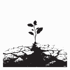 Sprout Growing Through Cracked Ground Silhouette Vector