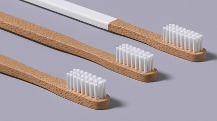 Bamboo toothbrush set on a pastel background eco oral care