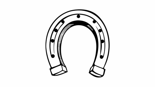 A horseshoe viewed from the front, illustrating its structure and design, typically associated with horses and equestrian activities, in a simple line drawing style