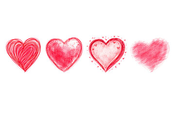 Obraz premium Four red hearts in different styles on a transparent background