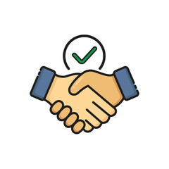 Friendly handshake icon symbolizes trust and agreement for business, partnership, negotiation, and contractrelated concepts in presentations, websites, and marketing materials.