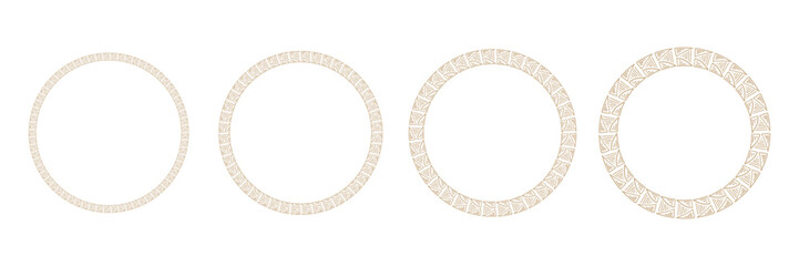 Set of folk golden frames. Moroccan ornament pattern in circle shapes. Vector