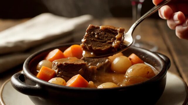 Hearty Beef Stew with Carrots and Potatoes Served in a Bowl.