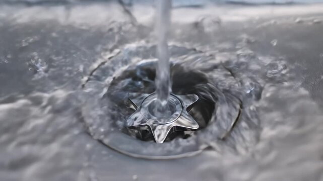 Water flowing into sink drain