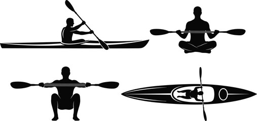 Kayak, Kayaking, Canoe, Canoeing, Paddle, Paddling, Rowing, Boating, Water, Sport, Athlete, Outdoor, Adventure, Recreation, Fitness, Silhouette, Human, Vector, Illustration, Design © Julfikar