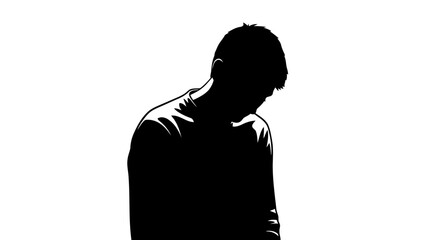 Man silhouette with head down in contemplation