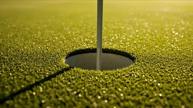 Golf green with hole and flagstick