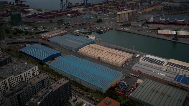 Port of Bilbao in the Basque Country, Spain. High quality 4k drone footage