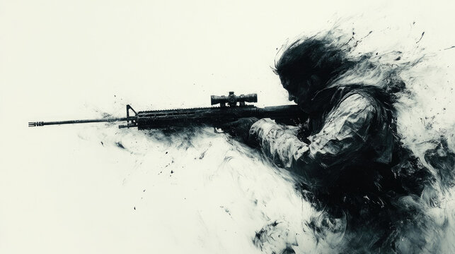 Sniper black and white abstract art.