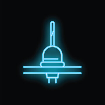 Glowing neon icon of a float switch sensor, a device used to control the level of liquids in tanks and containers
