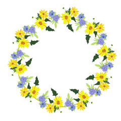 Obraz premium Cornice concentrica con girasoli e malva, illustrazione vettoriale isolata