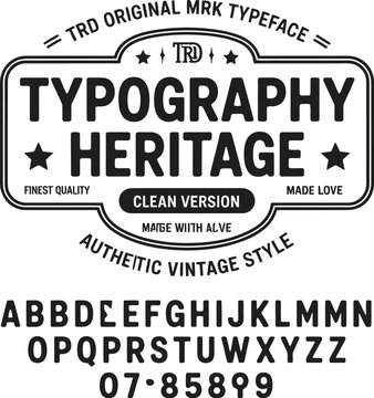 Black and white typography heritage vintage style badge with alphabet and numbers
