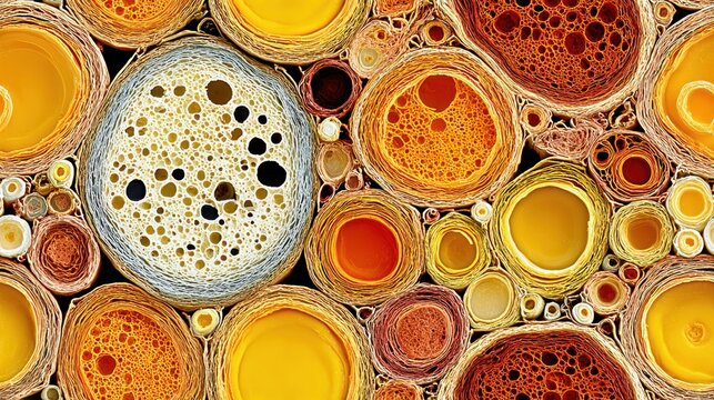 Abstract Cellular Structure, Yellow, Orange and White Round Pattern Design