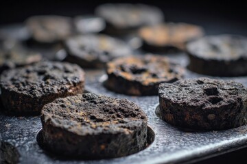 Closeup of polymetallic nodules with rough mineral texture, concept of deep sea mining, geology, natural resources and exploration