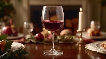 Fototapeta premium Red wine glass dining table
