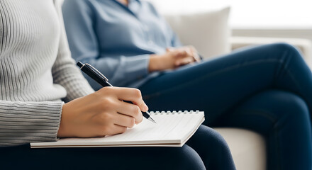 Professional Female Therapist Taking Notes During a Mental Health Consultation Session