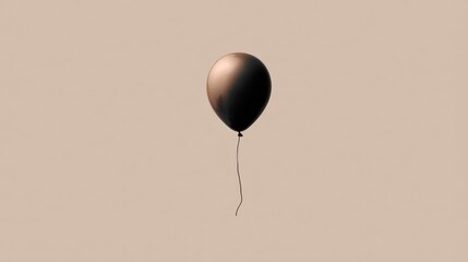 Minimal black balloon floating on beige background with soft light creating calm and elegant visual style