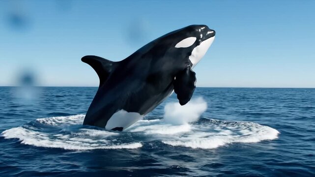 Orca whale breaching in ocean