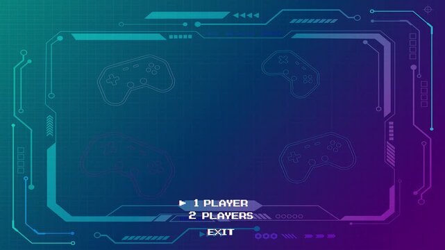 START NEW GAME. Retro Futurism Sci-Fi Background. glowing neon grid. and stars from vintage arcade comp.	