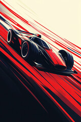 Racing Car in Motion: A dynamic illustration showcases a sleek, high-performance racing car in motion, streaks of red and black paint against a contrasting background.