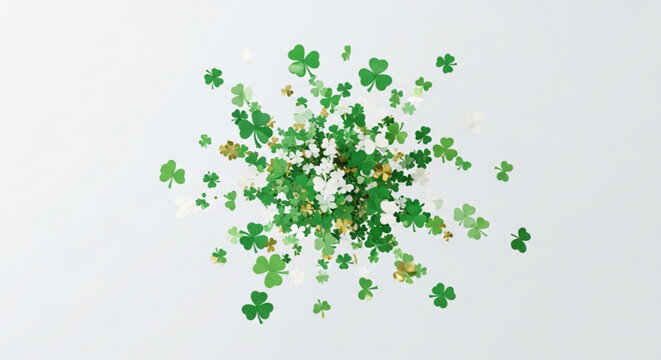 Green four leaf clover explosion on white background st patrick's day symbol of luck and fortune