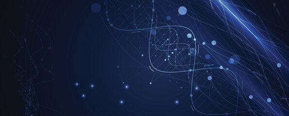 Futuristic scientific hexagons structure, DNA strands, connected neural web