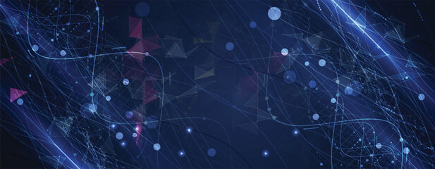 Futuristic scientific hexagons structure, DNA strands, connected neural web