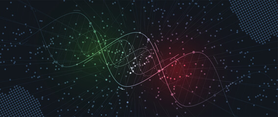 Futuristic scientific hexagons structure, DNA strands, connected neural web