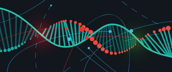 Futuristic scientific hexagons structure, DNA strands, connected neural web