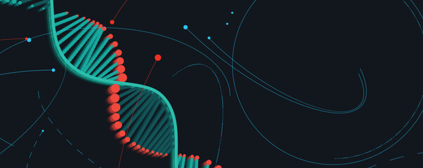 Futuristic scientific hexagons structure, DNA strands, connected neural web