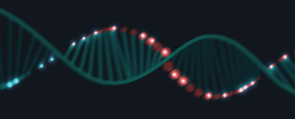Futuristic scientific hexagons structure, DNA strands, connected neural web