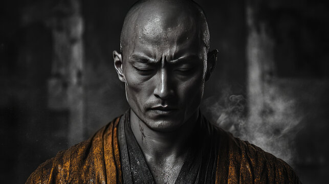 Studio portrait of an shaolin monk