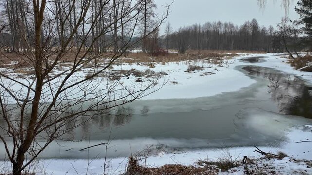 Winter on the small Grabia River in central Poland.
