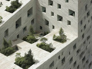 Fototapeta premium Architectural Marvel: Building with Greenery and Modern Design Facade