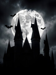 Gothic Fantasy Castle Silhouetted Against a Full Moon