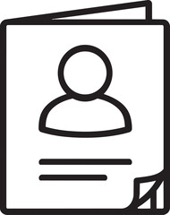 Open brochure with a person icon and text lines, representing a profile, portfolio, or information booklet for personal or business use.