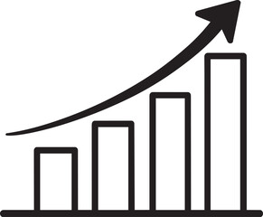 Bar chart with an upward trending arrow, representing business growth, financial success, and positive development in a clean line art graphic.