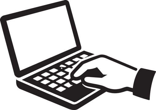 Hand typing on a laptop keyboard, representing online work, productivity, data entry, and digital communication.