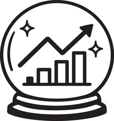 Crystal ball with a growing bar graph inside, symbolizing future success, financial growth, and positive predictions in a modern icon style.