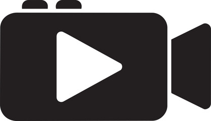 Simple black icon of a video camera with a play button, representing filming, recording, and media playback for content creation.