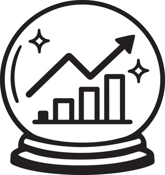 Crystal ball with a growing bar graph inside, symbolizing future success, financial growth, and positive predictions in a modern icon style.